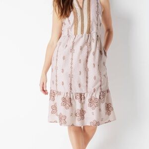 J.jill Printed Clip-dot Tiered Dress Oatmeal Tie Dye size Medium NWT MSRP $139